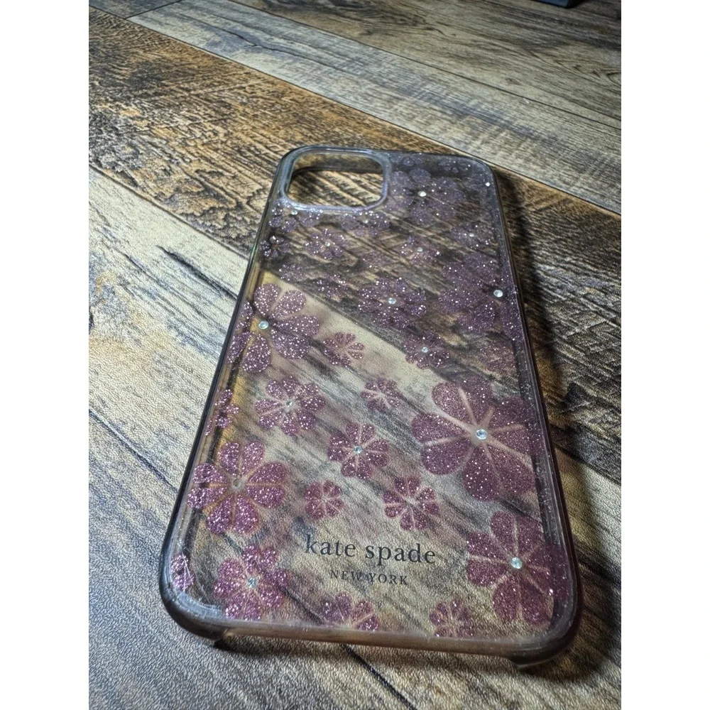 Kate Spade iPhone 13 Case Pink Glitter Floral Rhinestone Clear Protective Shell‎
